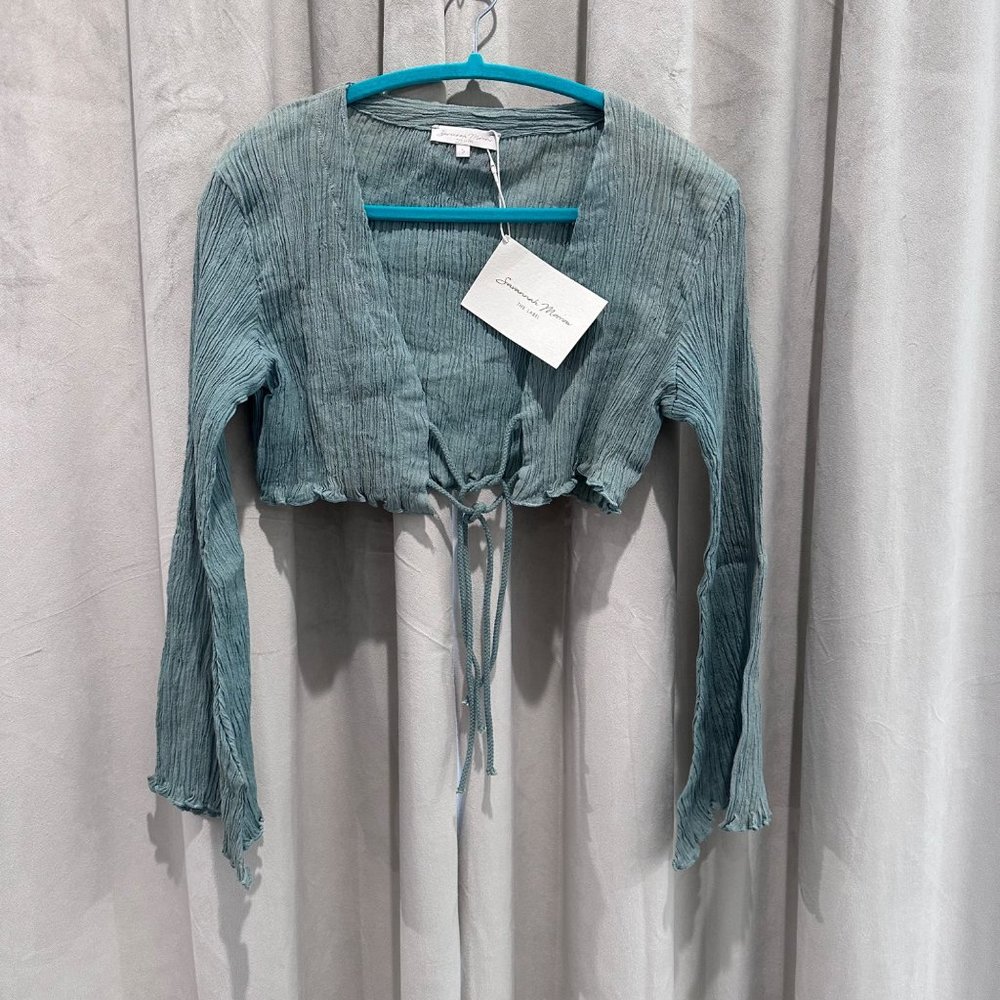 Savannah Morrow Net Sustain Adira Tie Front Crinkled Organic Cotton $248 Size S - Picture 2 of 8
